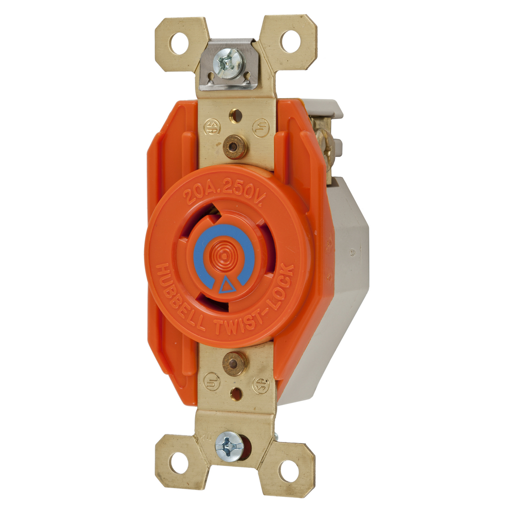 20A Locking Receptacle, 2 Pole, L6-20R, Orange