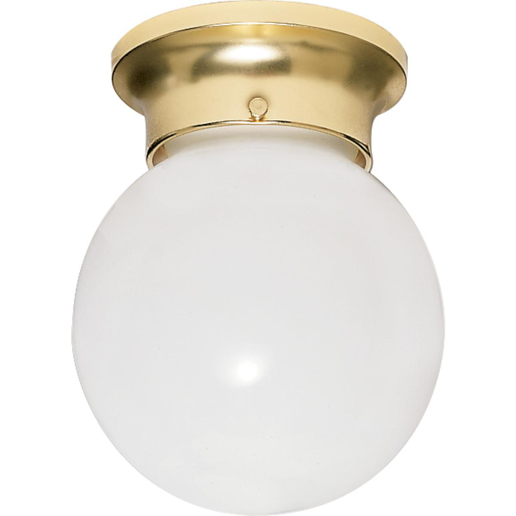 1 Light - 8" Flush with White Glass - Polished Brass Finish