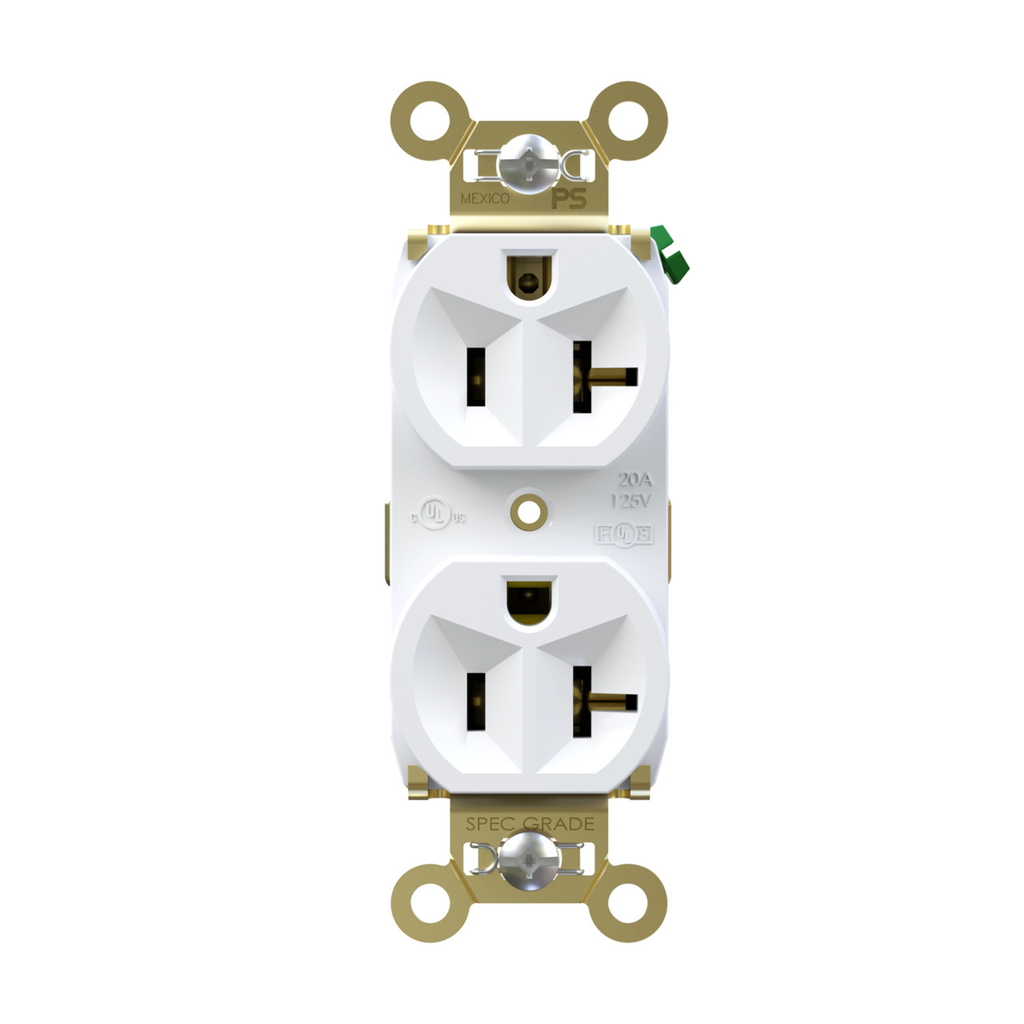 20A 125V Heavy Duty Spec-Grade Duplex Receptacle, Back and Side Wire, White