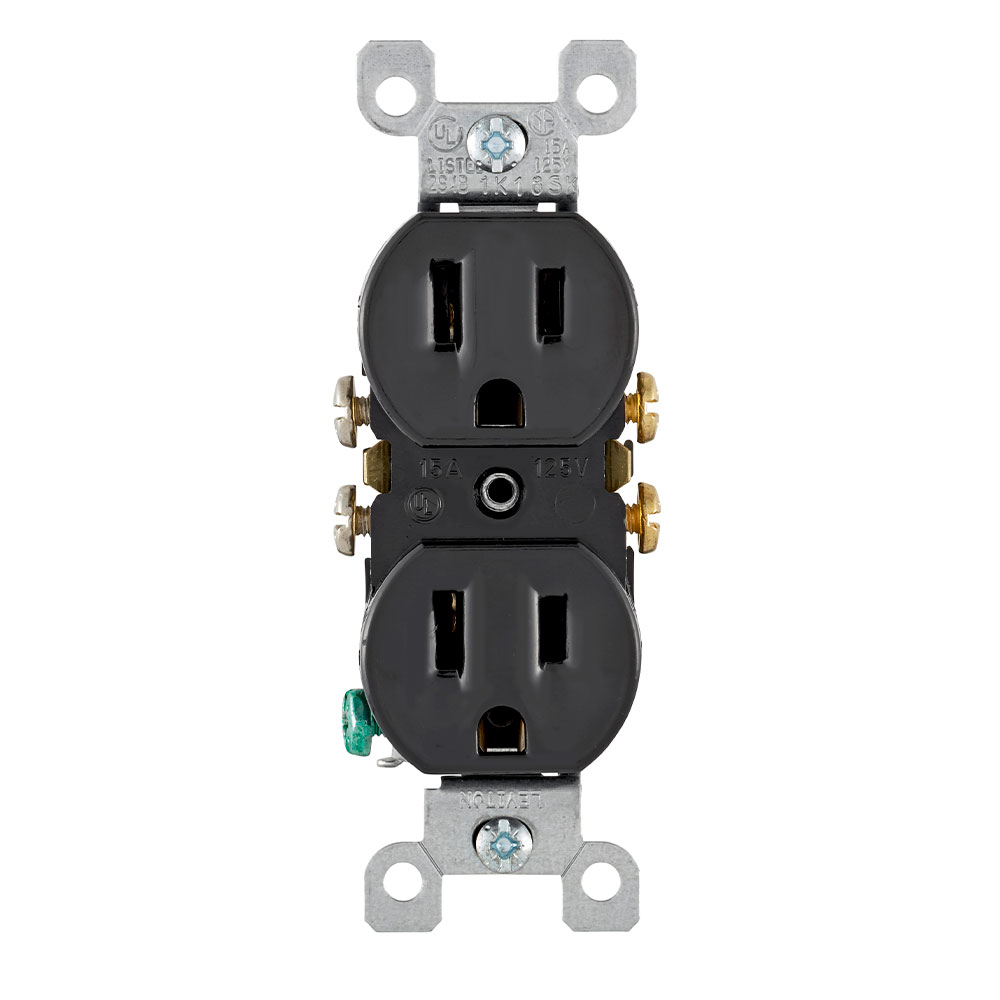 15 Amp Duplex Outlet/Receptacle, Contractor Pack, Grounding, Black