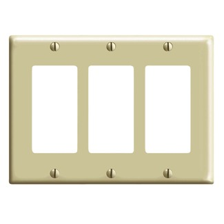3-Gang Decora Wallplate, Midway Size, Thermoplastic Nylon, Ivory