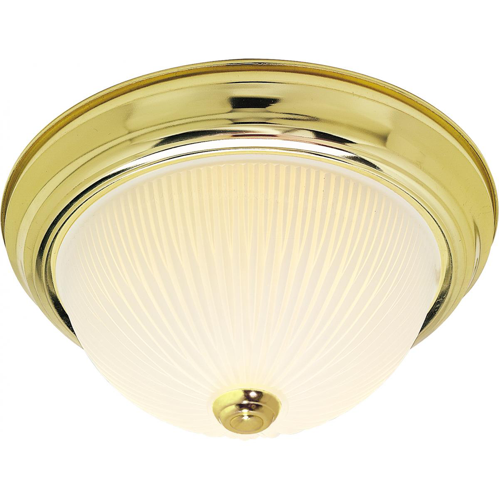 3 Light - 15" Flush with Frosted Ribbed - Polished Brass Finish