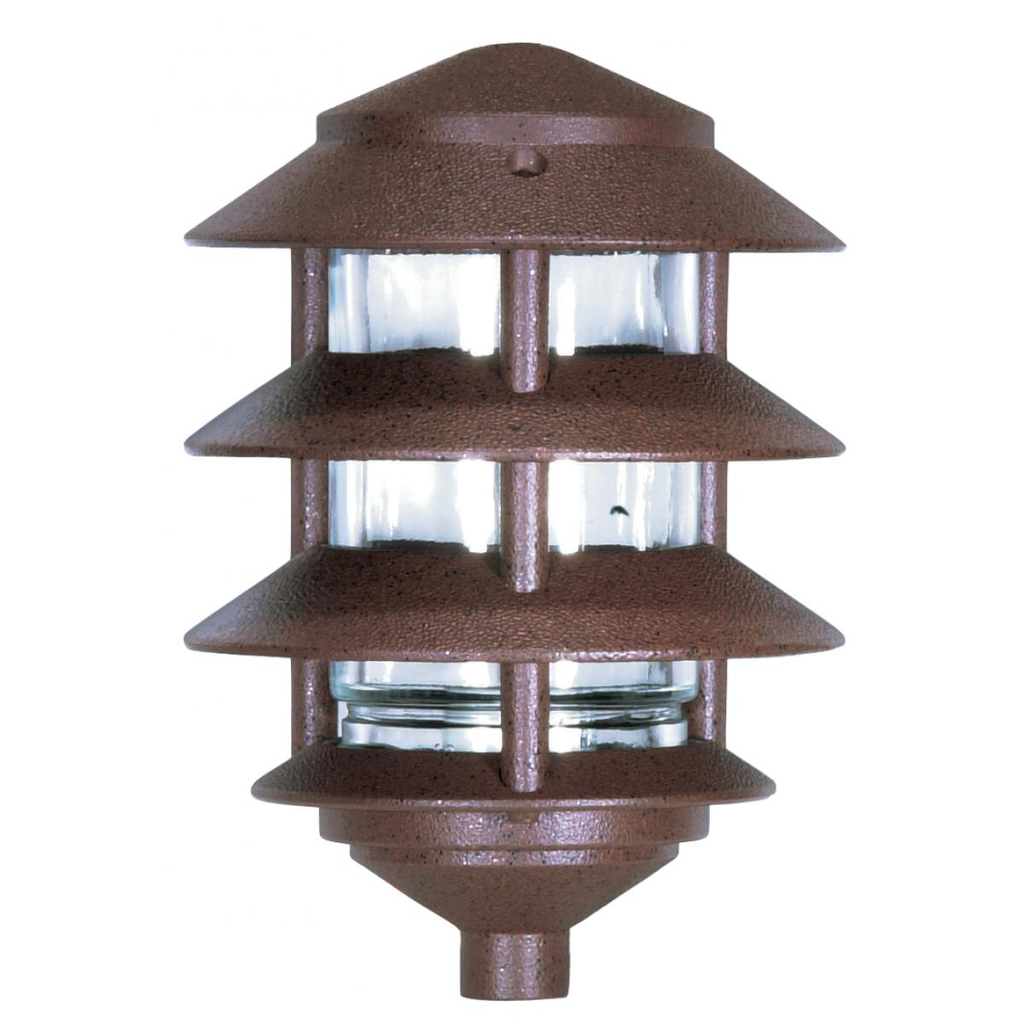 1 Light - 9" Pathway Light - Three Louver - Small Hood - Old Bronze Finish