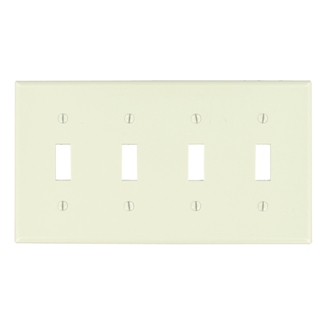 4-Gang Toggle Switch Wallplate, Standard Size, Thermoset, Device Mount, Light Almond