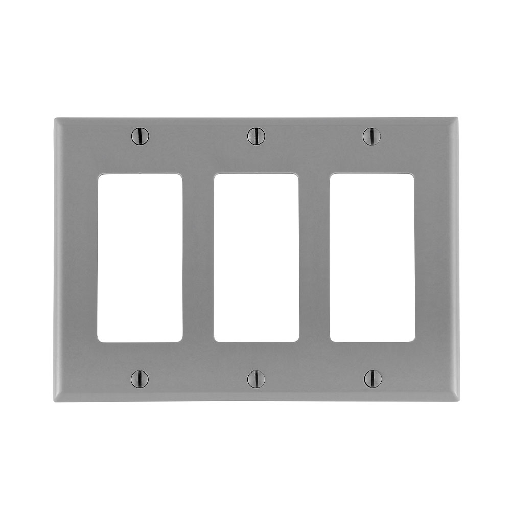 3-Gang Decora/GFCI Device Wallplate, Standard Size, Thermoset, Gray