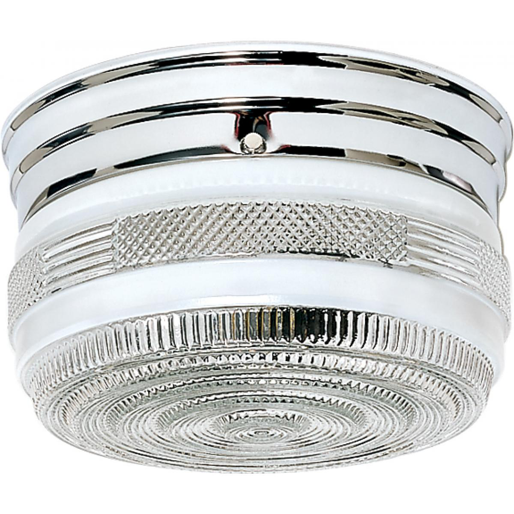 2 Light - 8" Flush with White and Crystal Accent Glass - Polished Chrome Finish