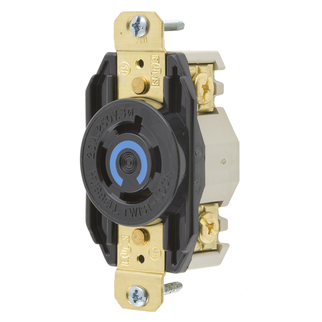 20A Locking Receptacle, 3 Pole, L15-20R, Black
