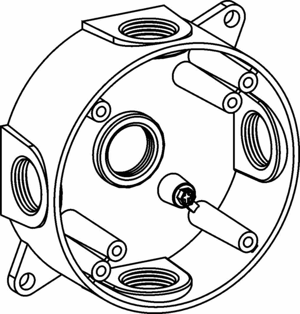 4" ROUND BOX 1-1/2" DEEP, 5 OUTLET HOLES - 3/4" SIZE DEVICE MOUNT - GRAY