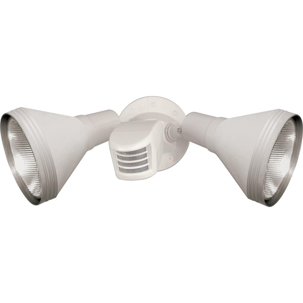 2 Light - 14" Flood Light- PAR38 with Adjustable Swivel and Motion Sensor - White Finish