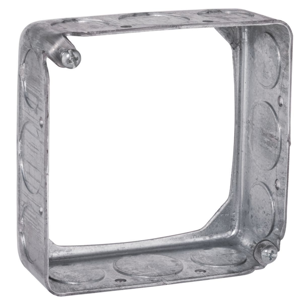 4 in. Square Through-the-Wall Extension Ring, Drawn, 1-1/2 in. Deep with Eight 1/2 in. and Four 3/4 in. KO's