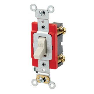 20 Amp, 120/277 Volt, Toggle Single-Pole AC Quiet Switch, Industrial Grade, Self Grounding, Back & Side Wired - LIGHT ALMOND