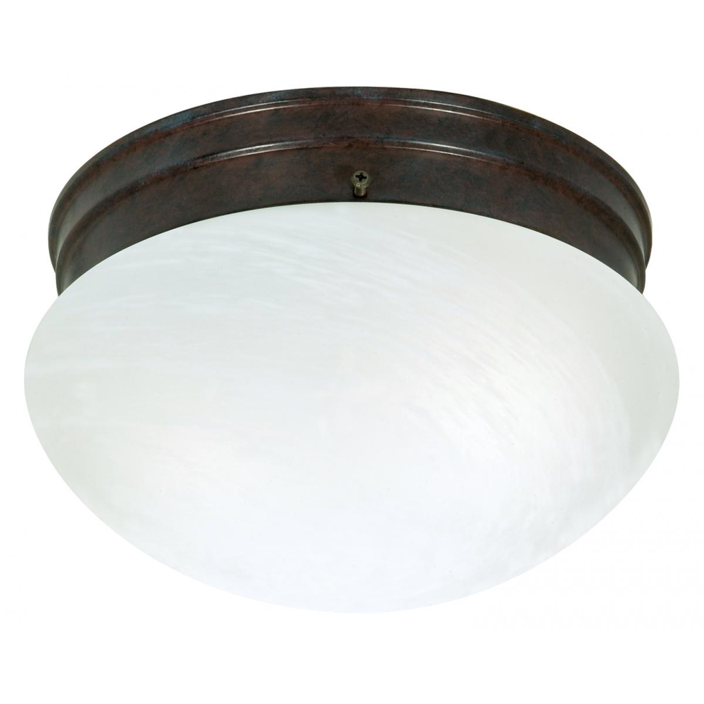 2 Light - 10" Flush with Alabaster Glass - Old Bronze Finish