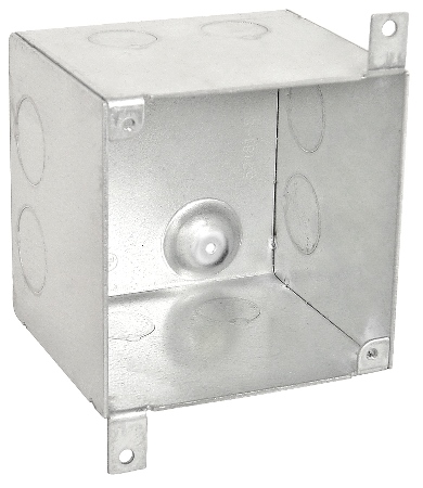 52181-SPKR - Four Sq. Box w/ Mounting Tabs 3-1/2" (4) 1/2" & (4) 3/4" KO, 10 Pak