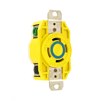 30 Amp, 250 Volt 3-Phase, NEMA L15-30R, 3P, 4W, Flush Mounting Locking Receptacle, Industrial Grade, Grounding, Corrosion-Resistant - YELLOW