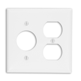 2-Gang Toggle/Single Receptacle Combination Wallplate, Standard Size, Painted Metal, White