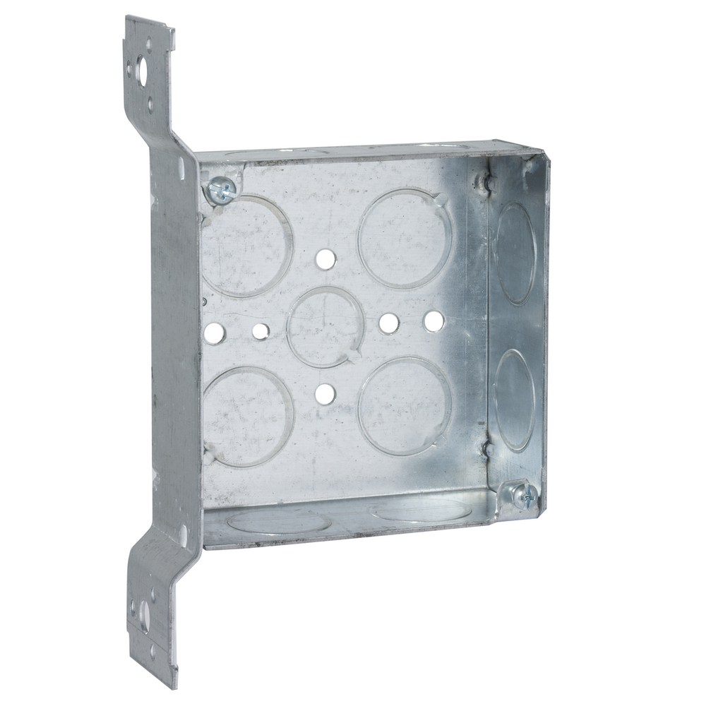 4 in. Square Box, Welded, 1-1/2 in. Deep with One 1/2 in. and Ten 3/4 in. KO's, FS Bracket
