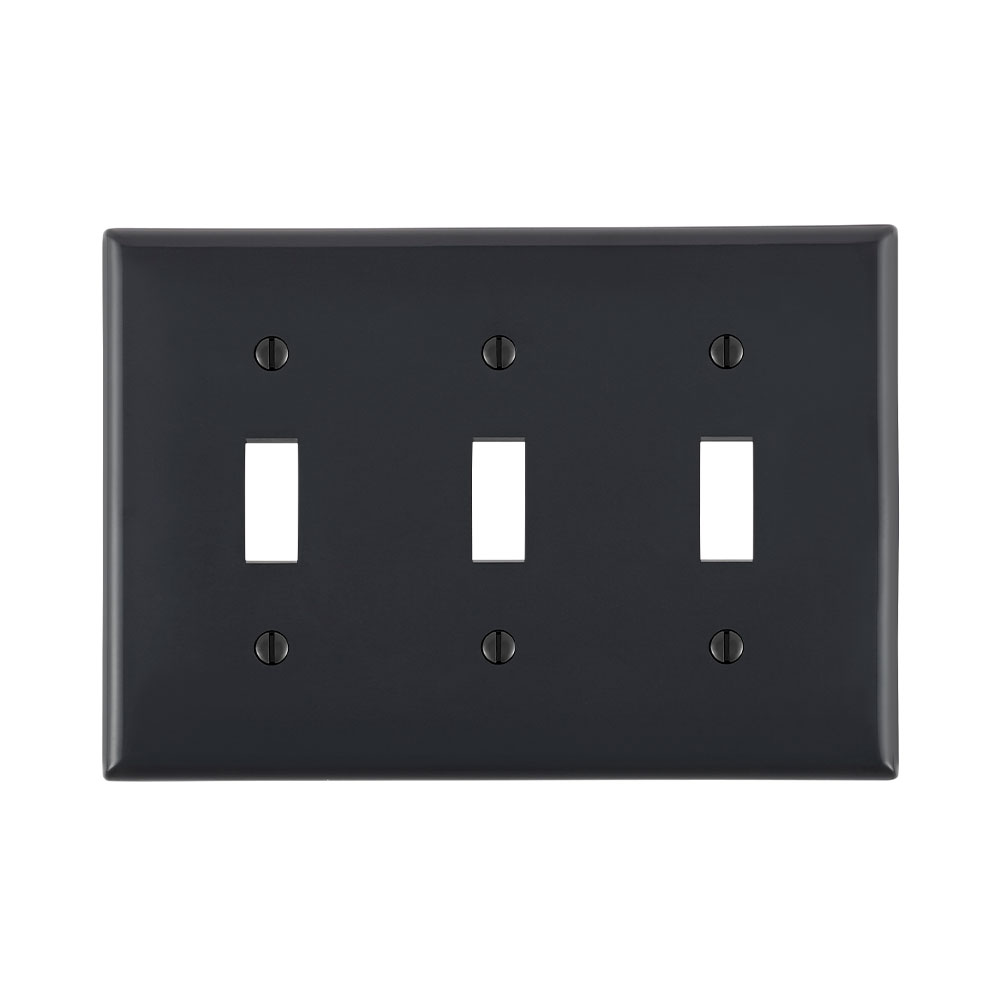 3-Gang Toggle Switch Wallplate, Standard Size, Thermoplastic Nylon, Black