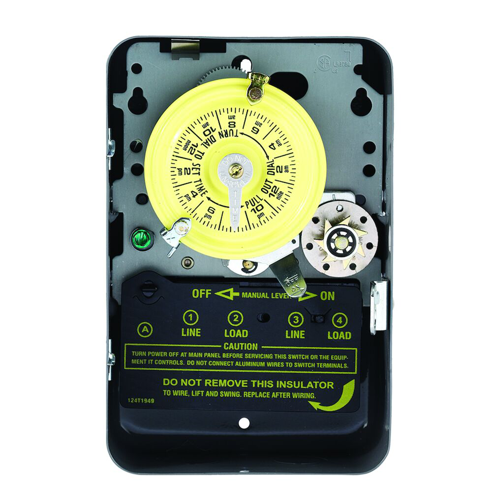 24-Hour Mechanical Time Switch with Skip-a-Day, 120 VAC, 60Hz, 1 NO/1 NC, Indoor Metal Enclosure, 1 Hour Interval