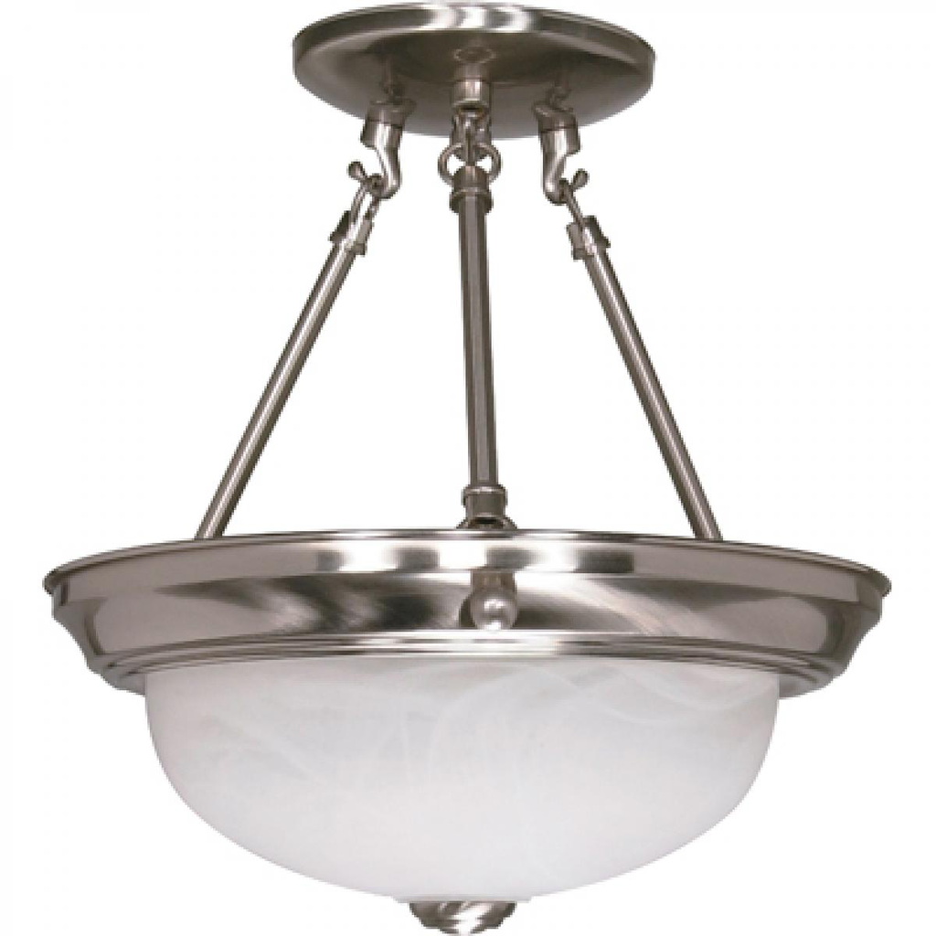 2 Light - Semi Flush with Alabaster Glass - Brushed Nickel Finish