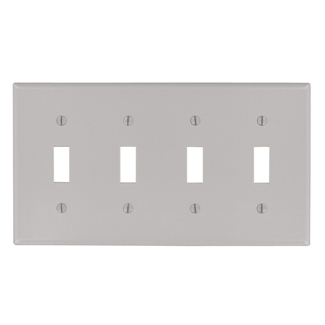 4-Gang Toggle Switch Wallplate, Standard Size, Thermoset, Gray