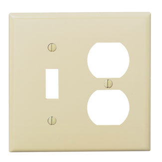 2-Gang Wallplate, 1-Toggle and 1-Duplex Outlet/Receptacle Wallplate, Midway Size, Thermoplastic Nylon, Light Almond