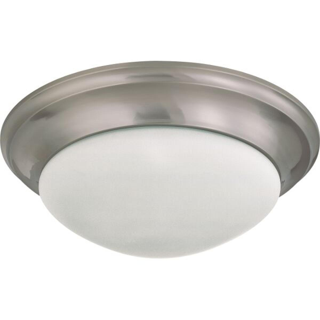 3 Light - 17" Flush with Frosted White Glass - Brushed Nickel Finish
