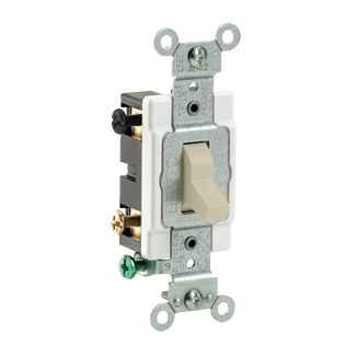 20 Amp, 120/277 Volt, Toggle 4-Way AC Quiet Switch, Commercial Spec Grade, Grounding, Side Wired - Ivory
