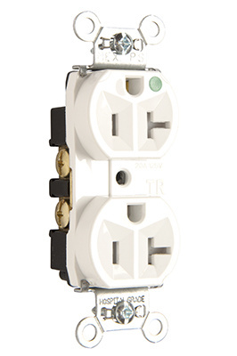 20A 125V Hospital-Grade Tamper-Resistant Compact Duplex Receptacle, Back and Side Wire, White
