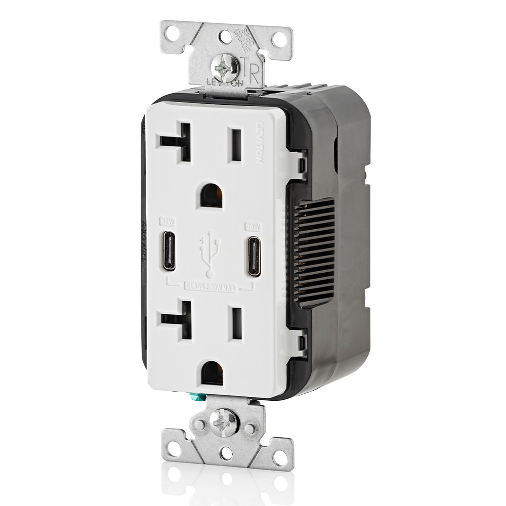 30W (6A) USB Dual Type-C/C Power Delivery Wall Outlet Charger with 20A Tamper-Resistant Outlet