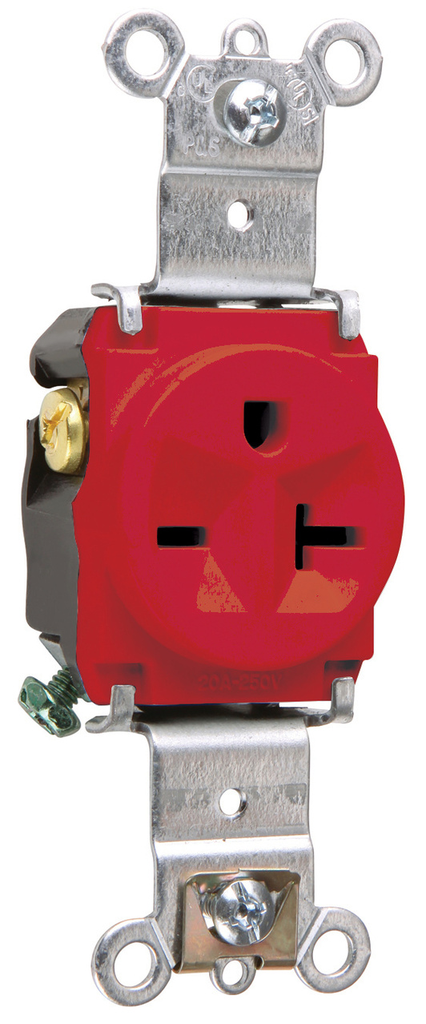 20A 250V Heavy Duty Spec-Grade Single Receptacle, Back and Side Wire, Red
