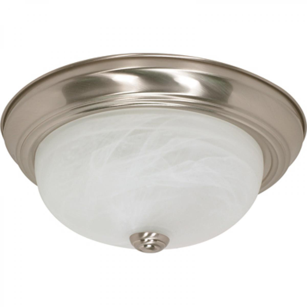 2 Light - 13" Flush with Alabaster Glass - Brushed Nickel Finish