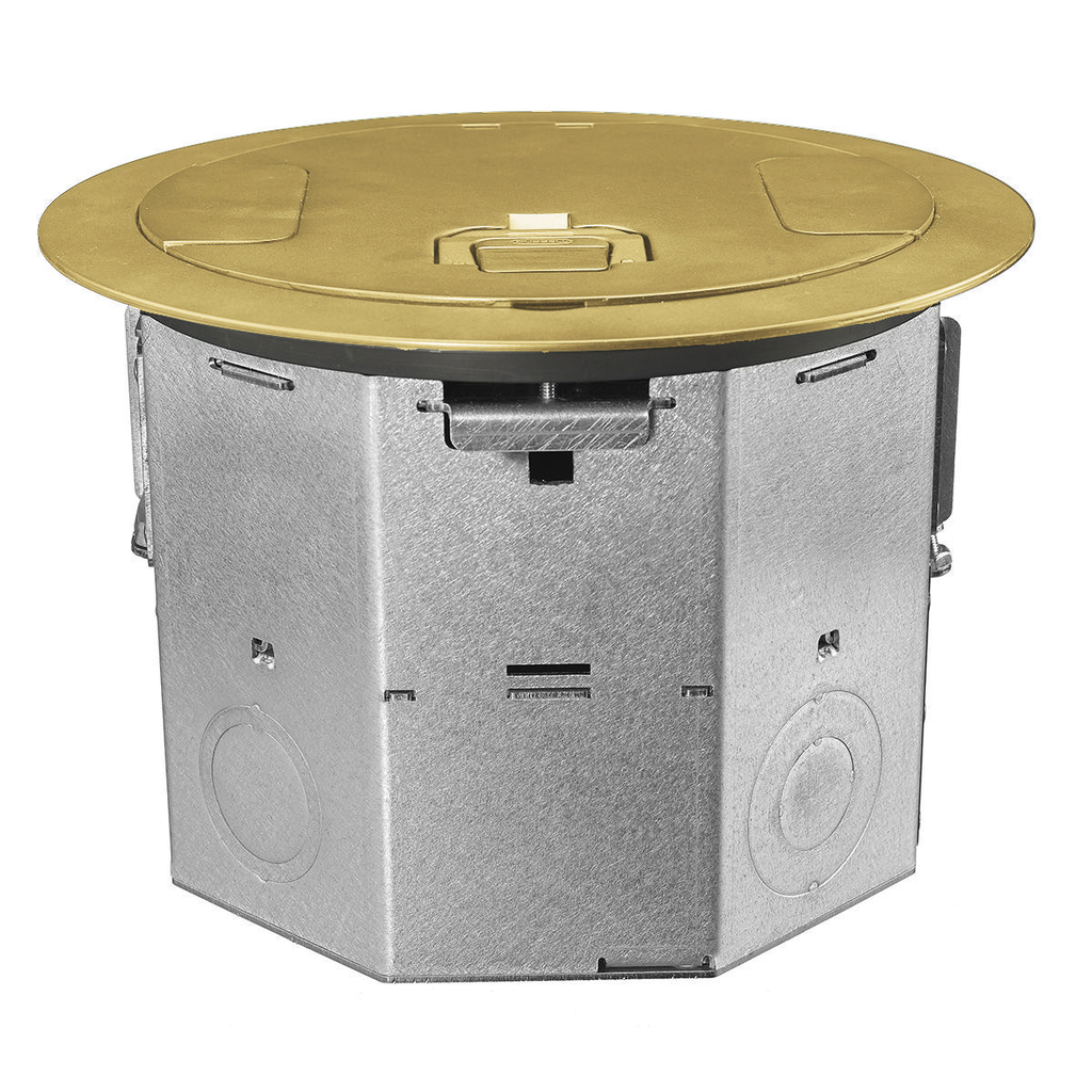 4-Gang RAFB Series, 6.47" Deep Round Box with CFBS1R8CVRBRS Brass Brushed Plated Cover