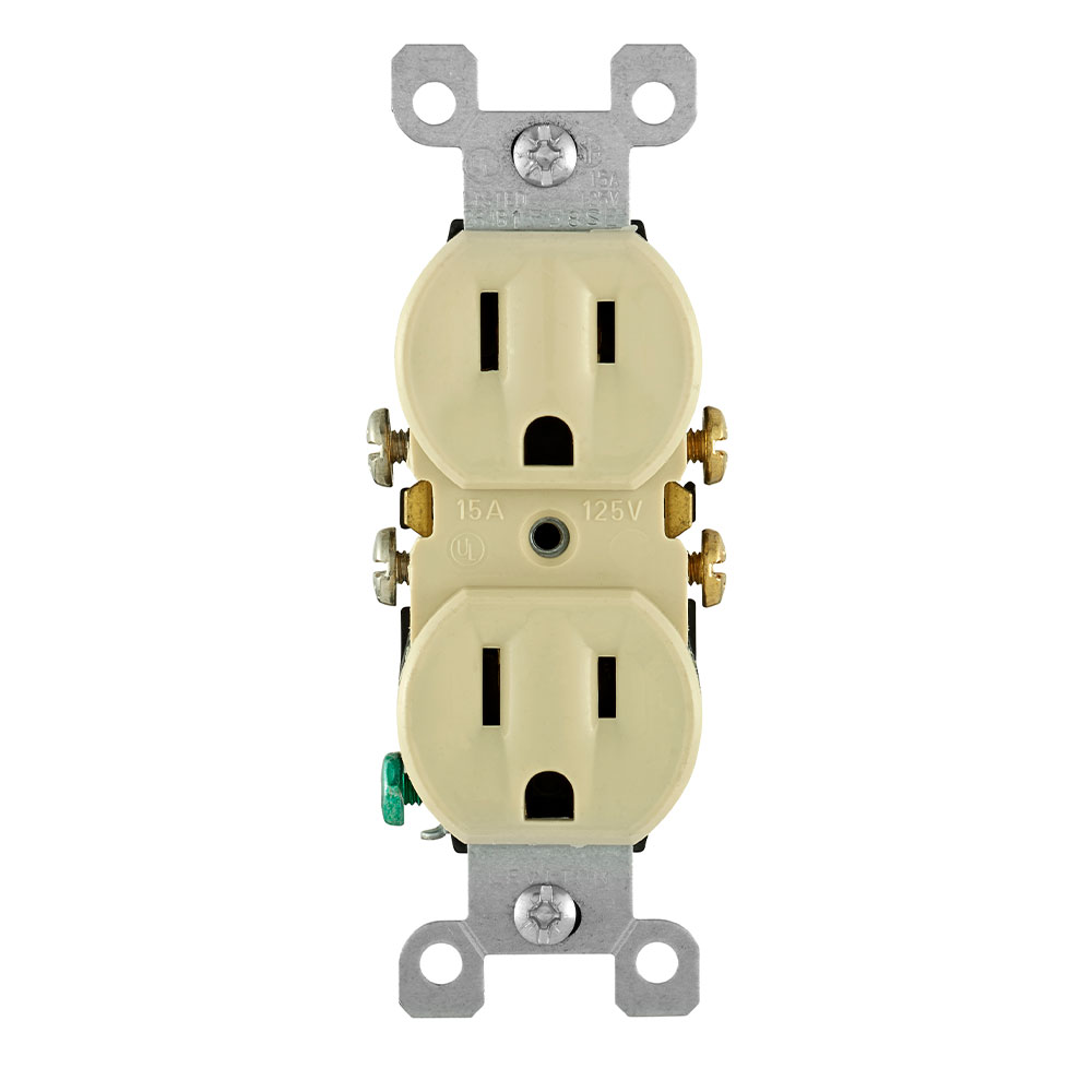15 Amp Duplex Outlet/Receptacle, Contractor Pack, Grounding, Ivory