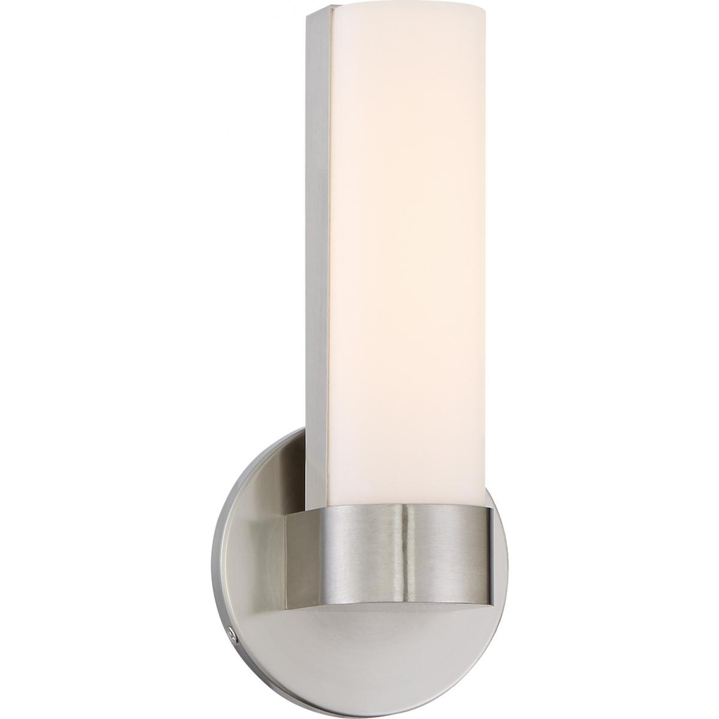 Bond - Single LED Small Sconce with White Acrylic Lens - Brushed Nickel Finish