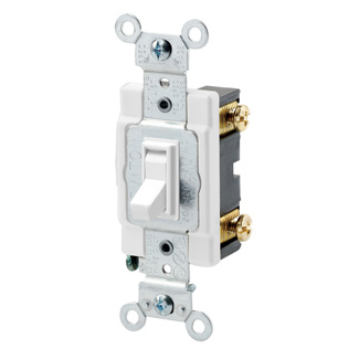 20A 120/277V Toggle Framed SnglePole AC Quiet Switch Com Grade Grounding, Side Wired WHT
