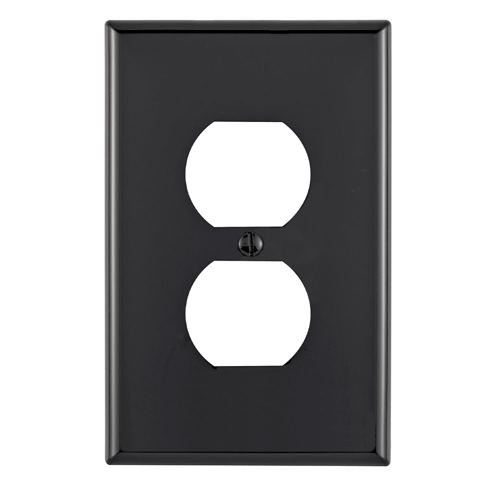 1-Gang Duplex Outlet/Receptacle Wallplate, Midway Size, Thermoplastic Nylon, Black