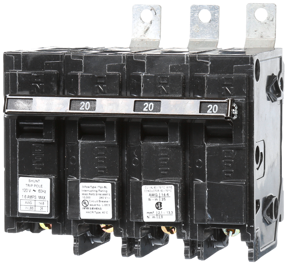 BREAKER 20A 3P 240V 10K BL 120V SHUNT