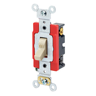 20 Amp, 120/277 Volt, Toggle 4-Way AC Quiet Switch, Extra Heavy Duty Spec Grade, Self Grounding, Back & Side Wired - IVORY