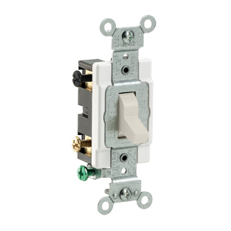 20 Amp, 120/277 Volt, Toggle 4-Way AC Quiet Switch, Commercial Spec Grade, Grounding, Side Wired - Light Almond