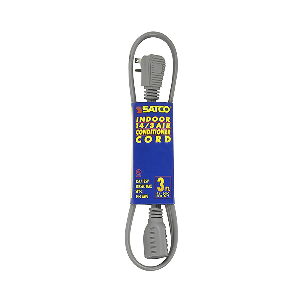 3 Foot Gray Heavy Duty Air Conditioner/Appliance Cord; 14/3 Ga. SPT-3 Gray Cord With Sleeve; 15A-125V; 1875W