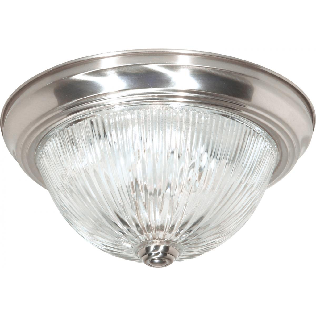 3 Light - 15" Flush with Ribbed Glass - Brushed Nickel Finish