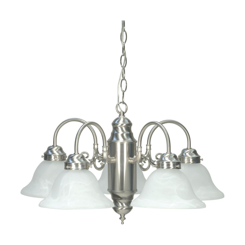 5 Light - Chandelier with Alabaster Glass - Brushed Nickel Finish