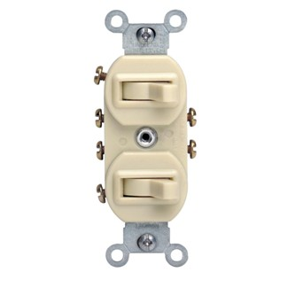 15 Amp, 120/277 Volt, Duplex Style 3-Way / 3-Way AC Combination Switch, Residential/Commercial Specification Grade, Non-Grounding, Side Wired, Ivory