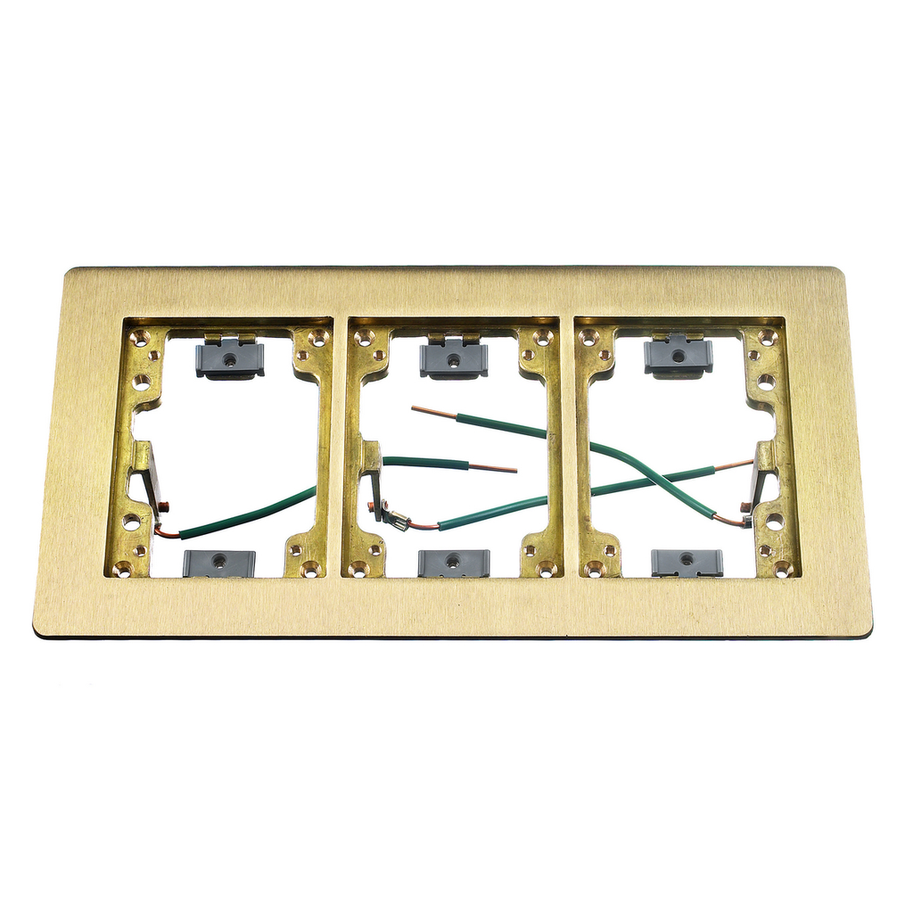 3-Gang Flat Flange with Grounding Wire, Rectangular, 6.00" X 11.43", Brushed Brass