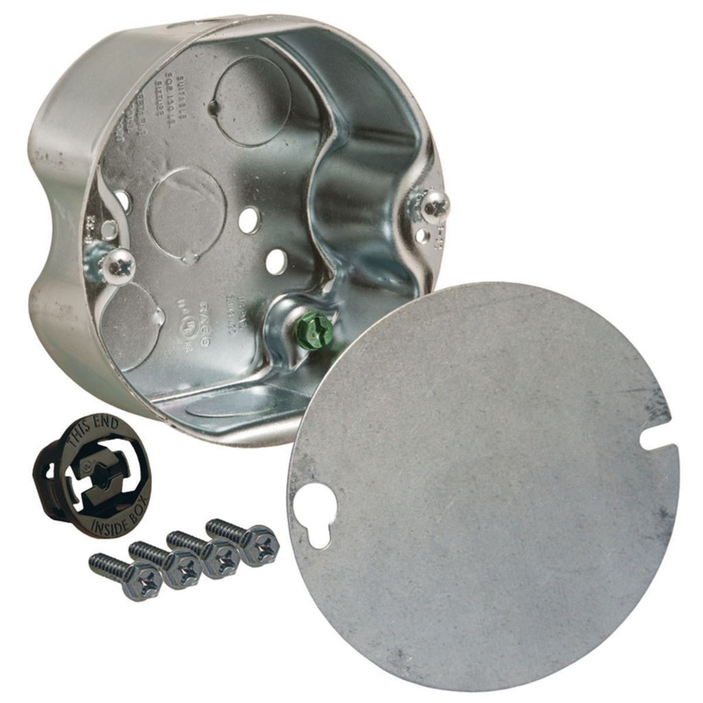 4 in. Round Ceiling Rated Box, 1-1/2 in. Deep, Five 1/2 in. KO's
