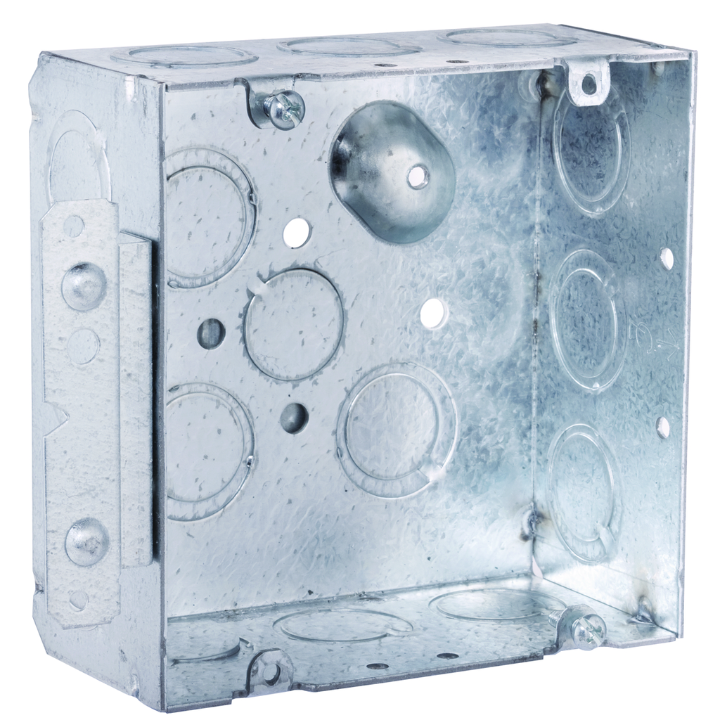 4-11/16 in. Square Box, Welded, 2-1/8 in. Deep with One 1/2 in. KO & Fifteen TKO's, Raised, UBS, H Bracket