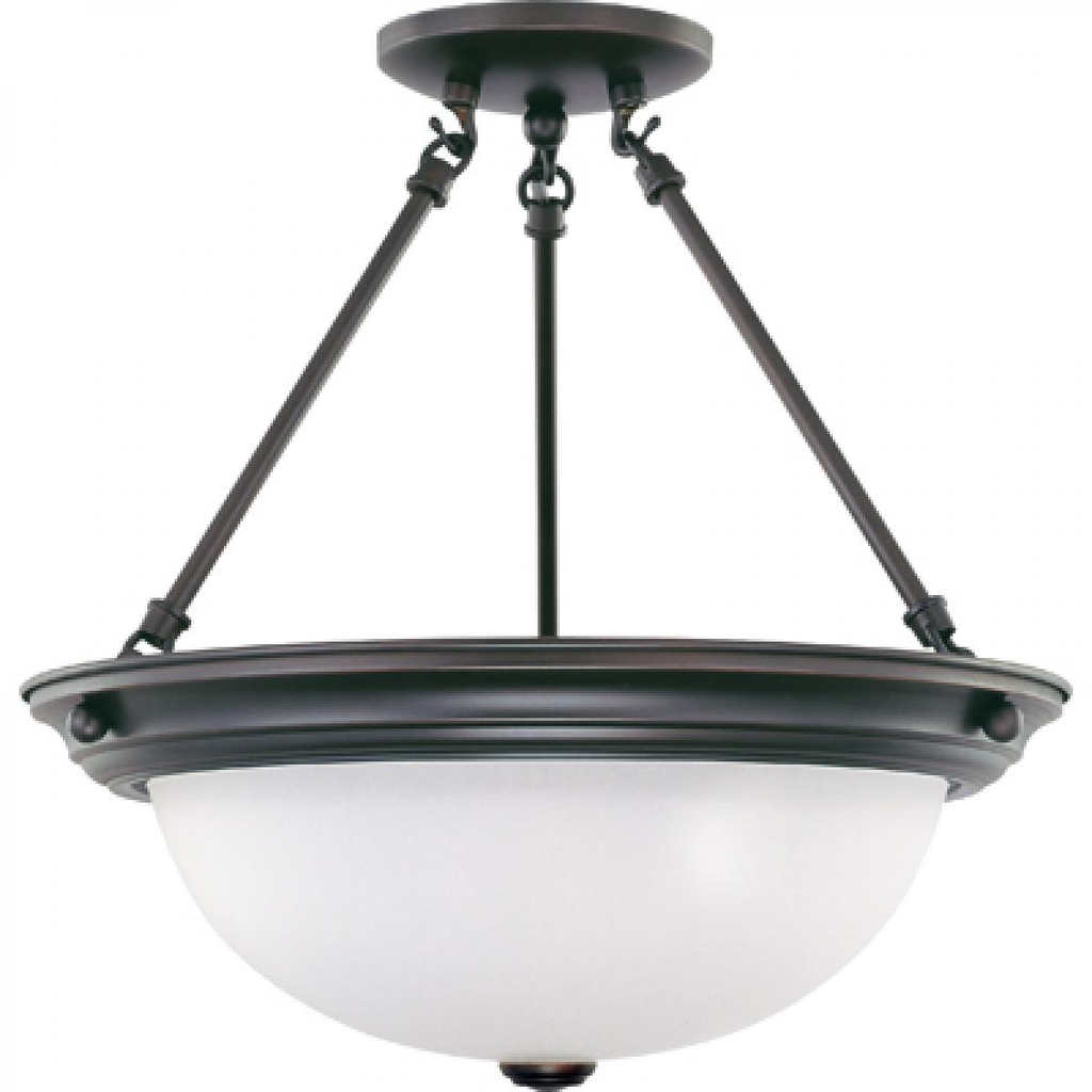 3 Light - Semi Flush with Frosted White Glass - Mahogany Bronze Finish
