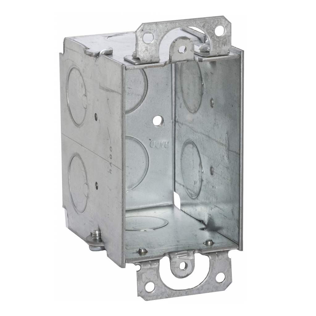 3 in. x 2 in. Switch Box, Gangable, 2-3/4 in. Deep, Eight 1/2 in. KO's, Plaster Ears