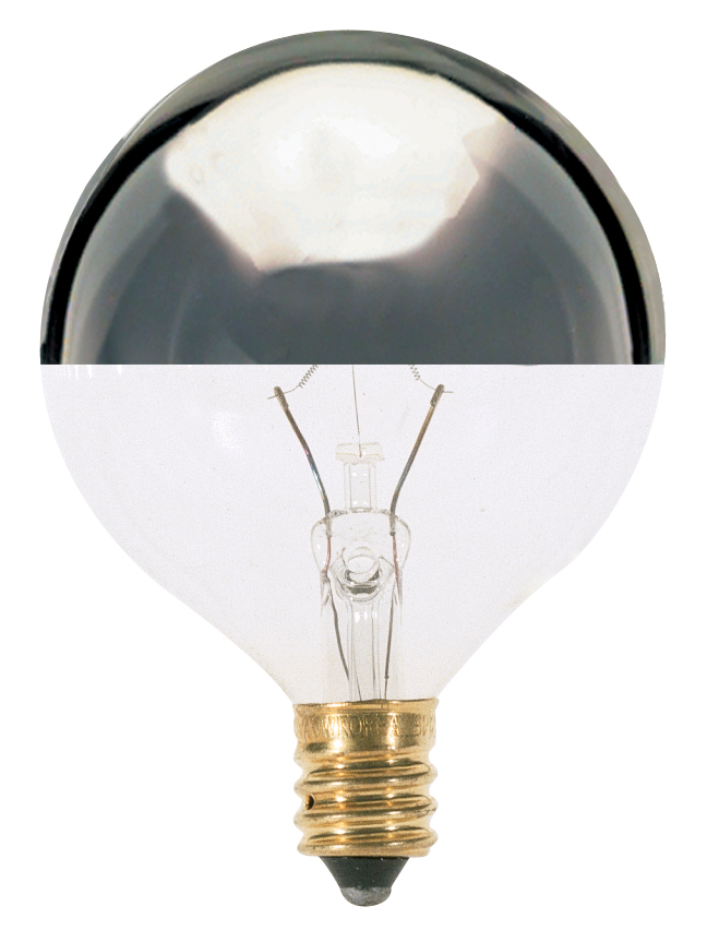 40 Watt G16 1/2 Incandescent; Silver Crown; 1500 Average rated hours; 384 Lumens; Candelabra base; 120 Volt