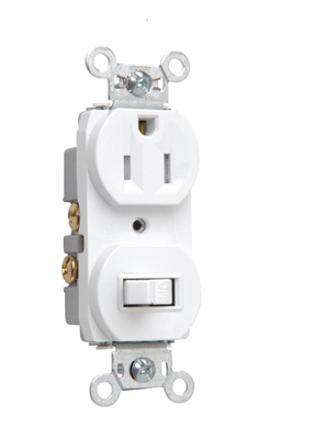15A 120V/125V Combination Single-Pole Toggle Switch and Tamper-Resistant Single Receptacle, White
